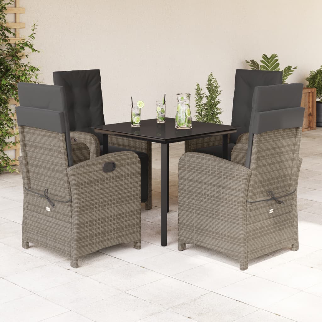vidaXL 3-delige Tuinset met kussens poly rattan grijs