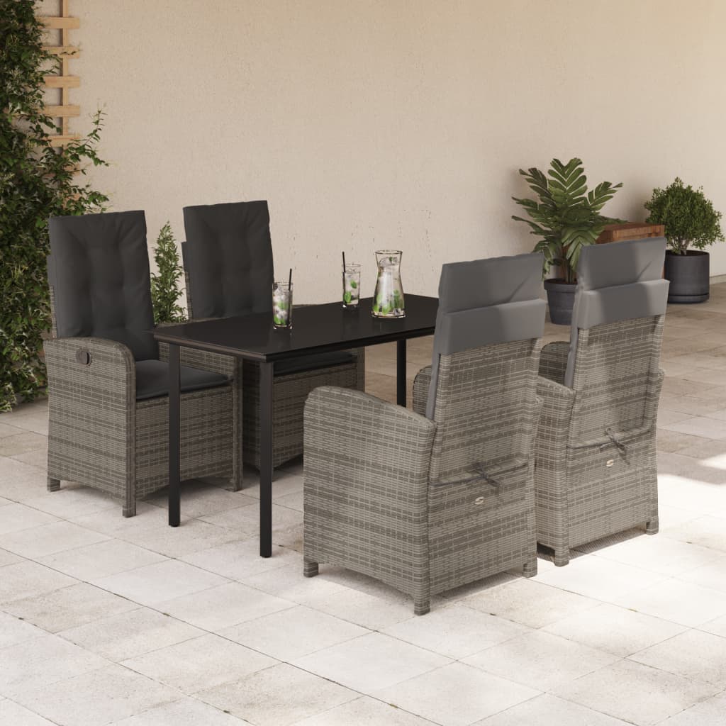 vidaXL 3-delige Tuinset met kussens poly rattan grijs