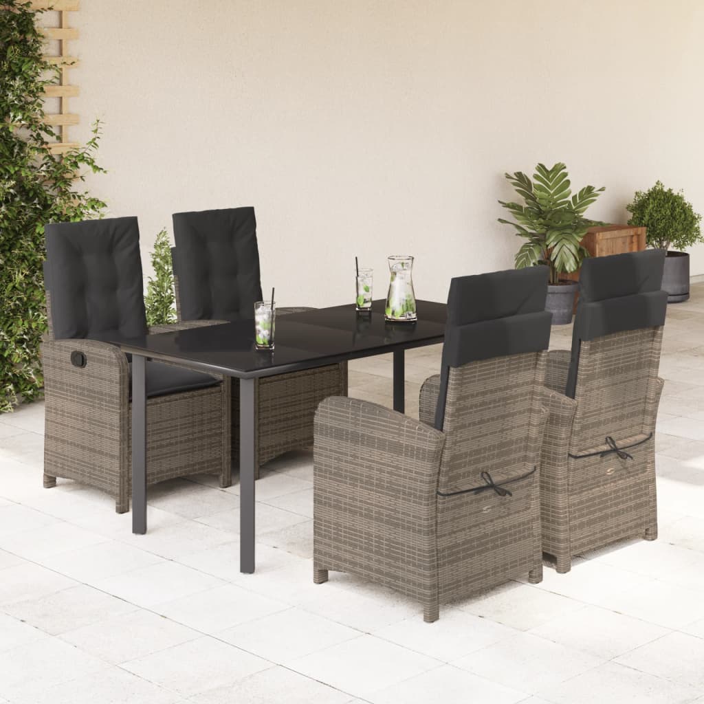 vidaXL 3-delige Tuinset met kussens poly rattan grijs