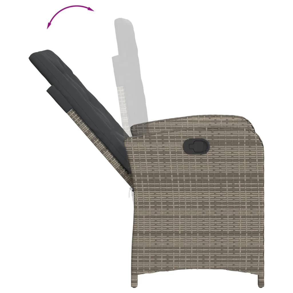 vidaXL 3-delige Tuinset met kussens poly rattan grijs