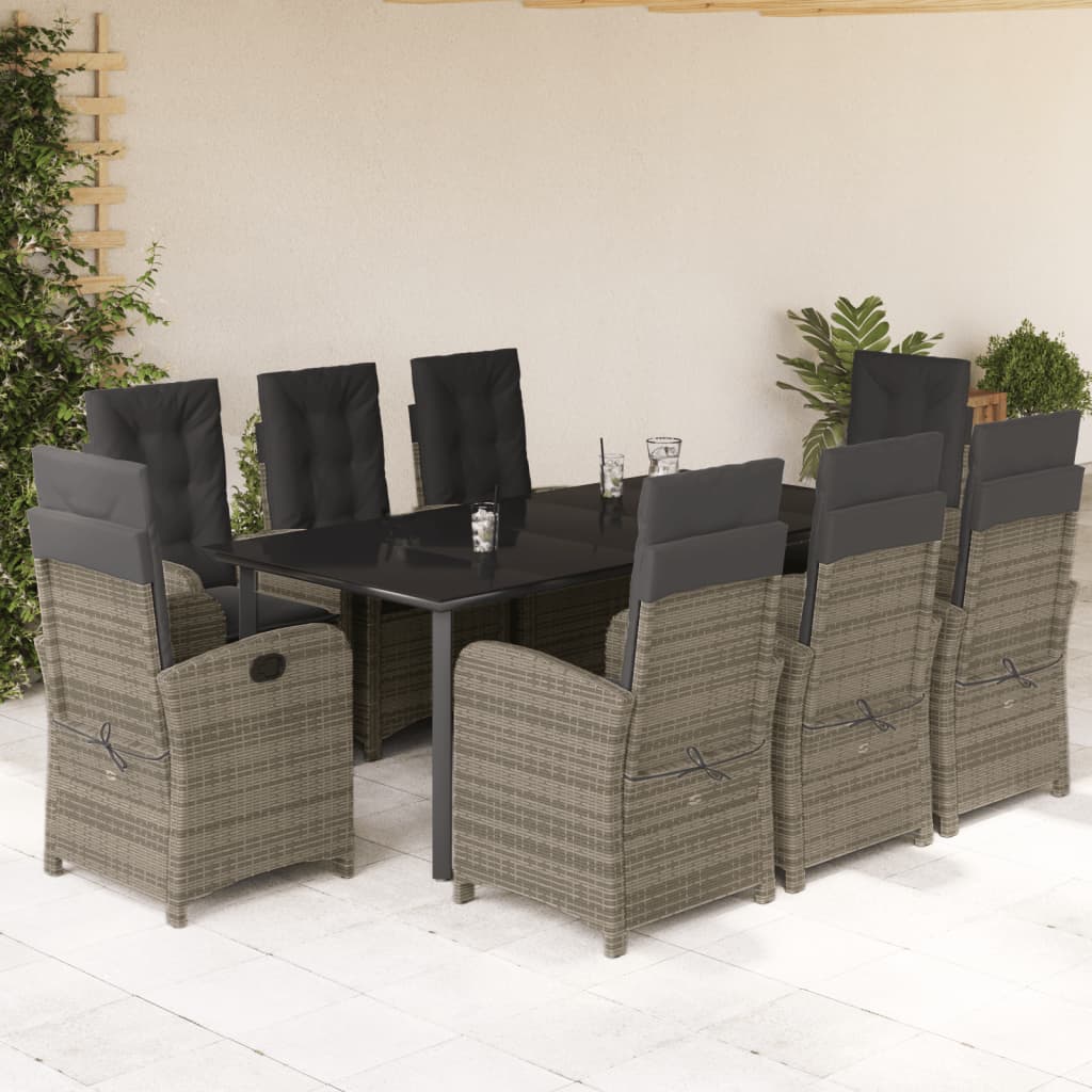 vidaXL 3-delige Tuinset met kussens poly rattan grijs
