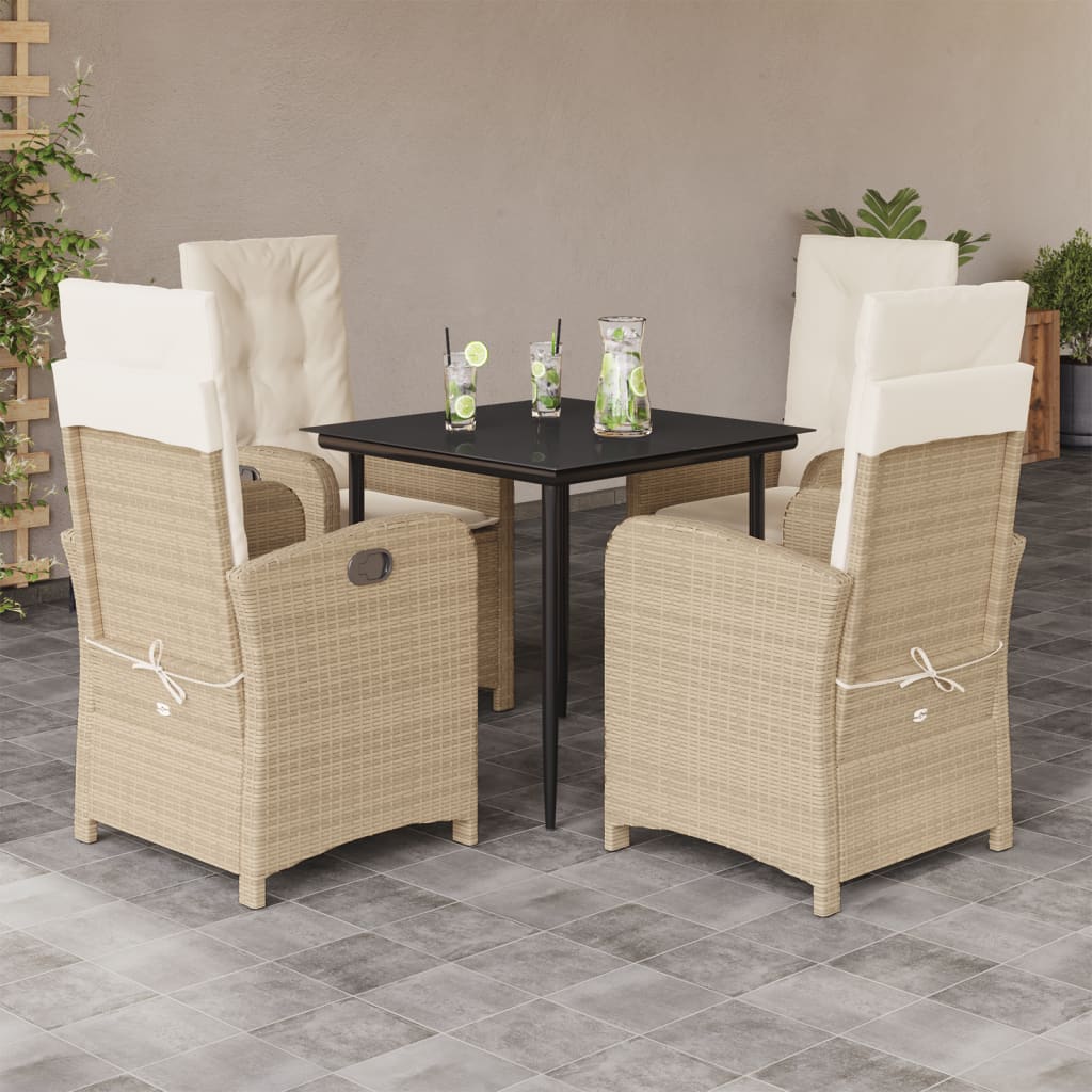 vidaXL 3-delige Tuinset met kussens poly rattan beige
