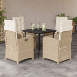 vidaXL 3-delige Tuinset met kussens poly rattan beige