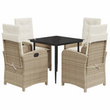 vidaXL 3-delige Tuinset met kussens poly rattan beige