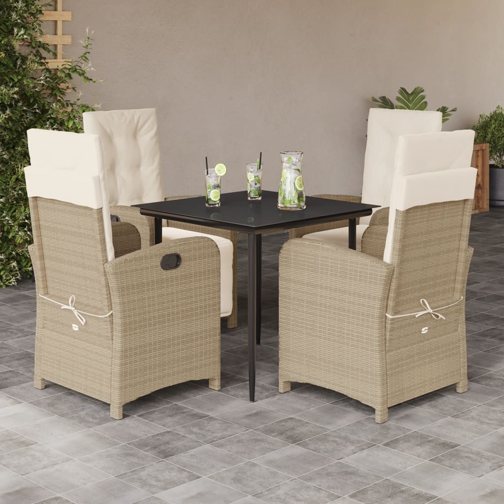 vidaXL 3-delige Tuinset met kussens poly rattan beige
