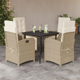 vidaXL 3-delige Tuinset met kussens poly rattan beige