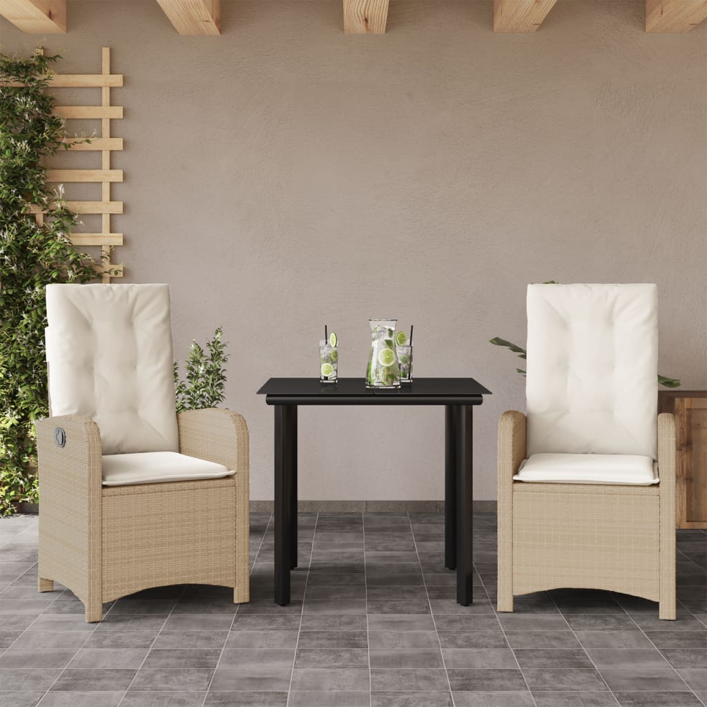 vidaXL 3-delige Tuinset met kussens poly rattan beige
