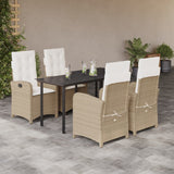 vidaXL 3-delige Tuinset met kussens poly rattan beige