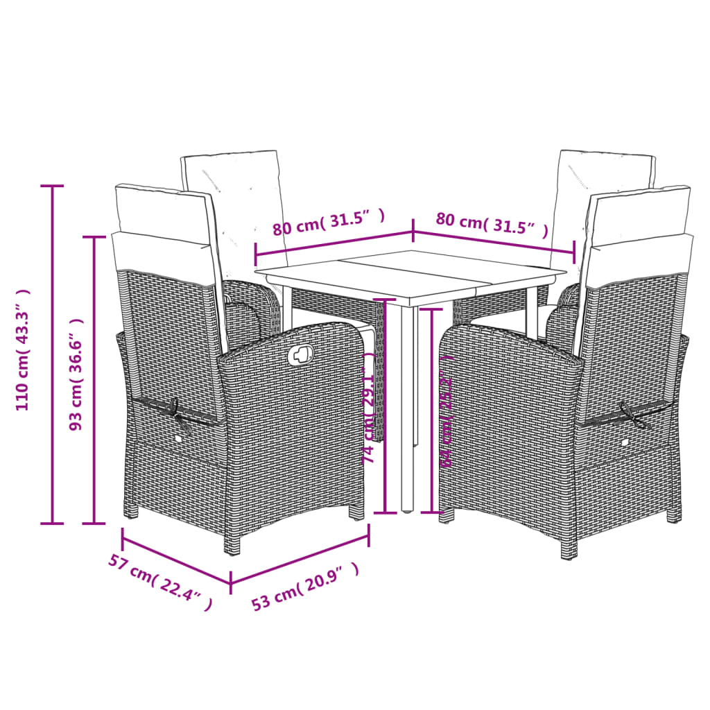 vidaXL 3-delige Tuinset met kussens poly rattan gemengd beige