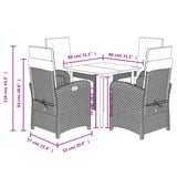 vidaXL 3-delige Tuinset met kussens poly rattan gemengd beige
