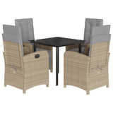 vidaXL 3-delige Tuinset met kussens poly rattan gemengd beige