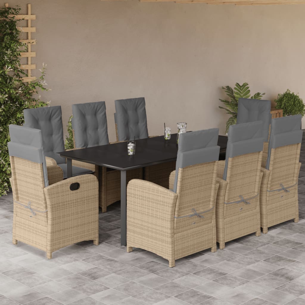 vidaXL 3-delige Tuinset met kussens poly rattan gemengd beige