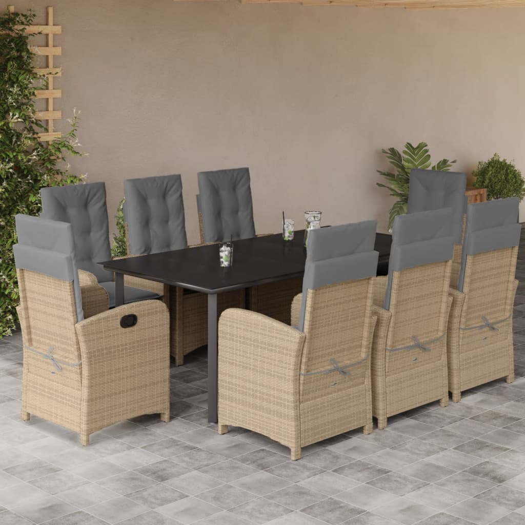 vidaXL 3-delige Tuinset met kussens poly rattan gemengd beige