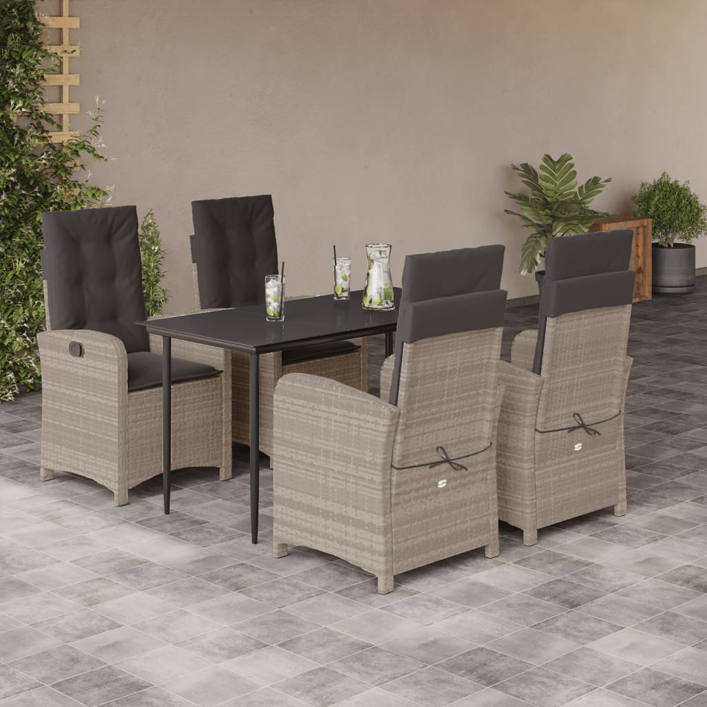 vidaXL 3-delige Tuinset met kussens poly rattan lichtgrijs