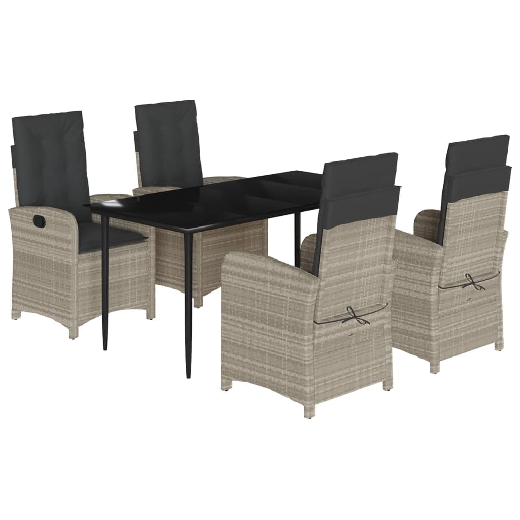 vidaXL 3-delige Tuinset met kussens poly rattan lichtgrijs
