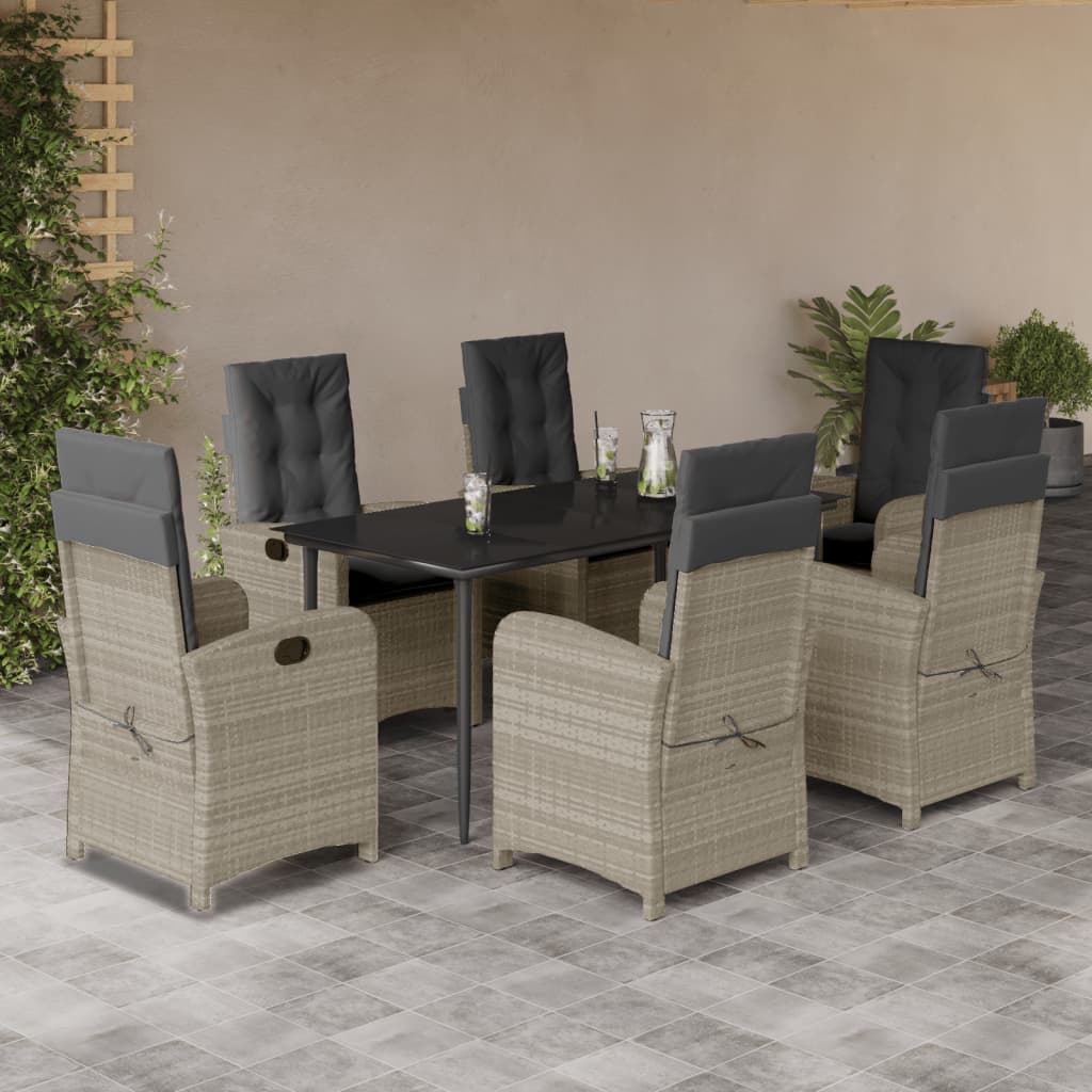 vidaXL 3-delige Tuinset met kussens poly rattan lichtgrijs