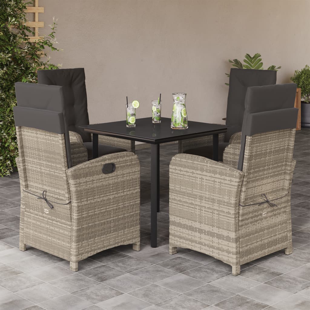vidaXL 3-delige Tuinset met kussens poly rattan lichtgrijs
