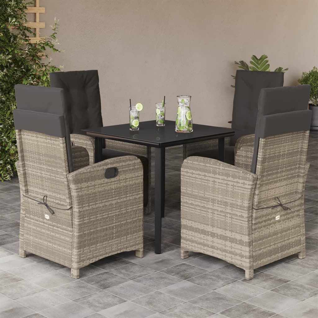 vidaXL 3-delige Tuinset met kussens poly rattan lichtgrijs