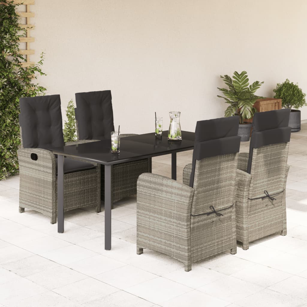 vidaXL 3-delige Tuinset met kussens poly rattan lichtgrijs