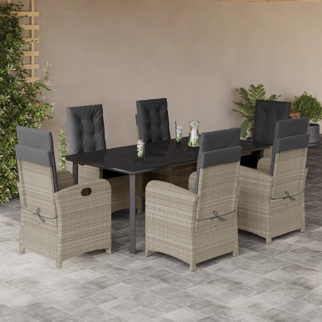 vidaXL 3-delige Tuinset met kussens poly rattan lichtgrijs