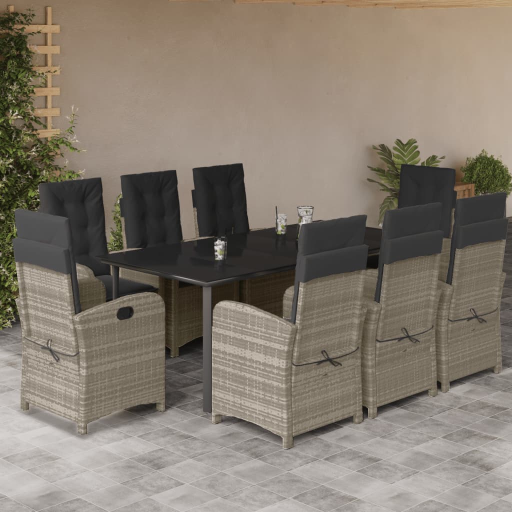 vidaXL 3-delige Tuinset met kussens poly rattan lichtgrijs