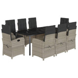 vidaXL 3-delige Tuinset met kussens poly rattan lichtgrijs