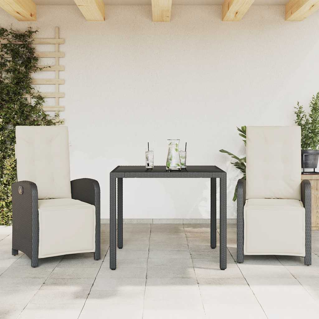 vidaXL 3-Piece Bistro Set with Cushions Poly Rattan Black