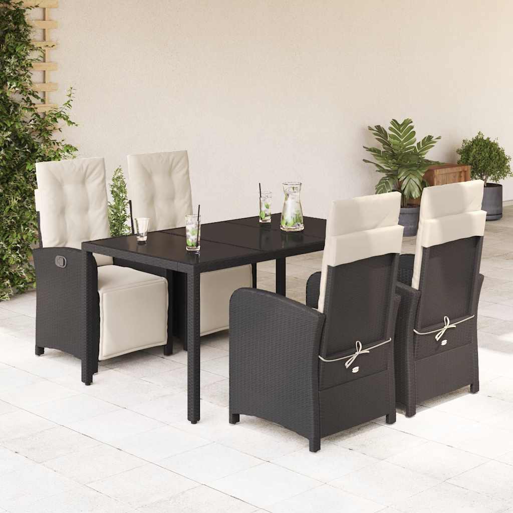vidaXL 3-Piece Bistro Set with Cushions Poly Rattan Black