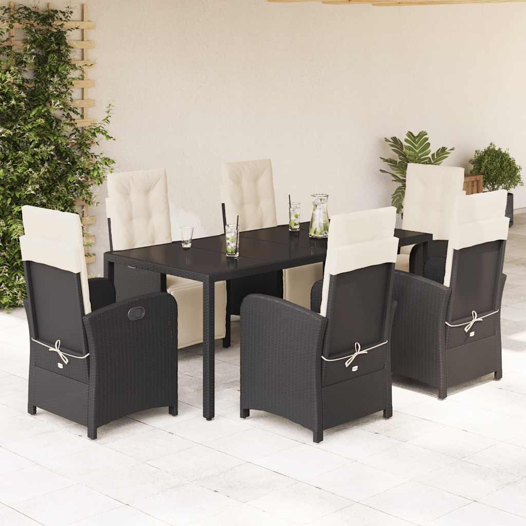 vidaXL 3-Piece Bistro Set with Cushions Poly Rattan Black