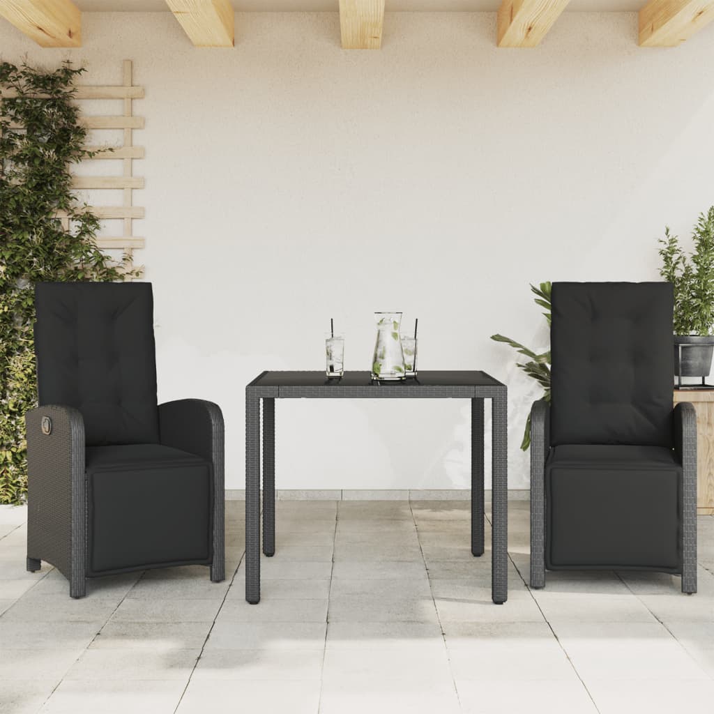 vidaXL 3-Piece Bistro Set with Cushions Poly Rattan Black