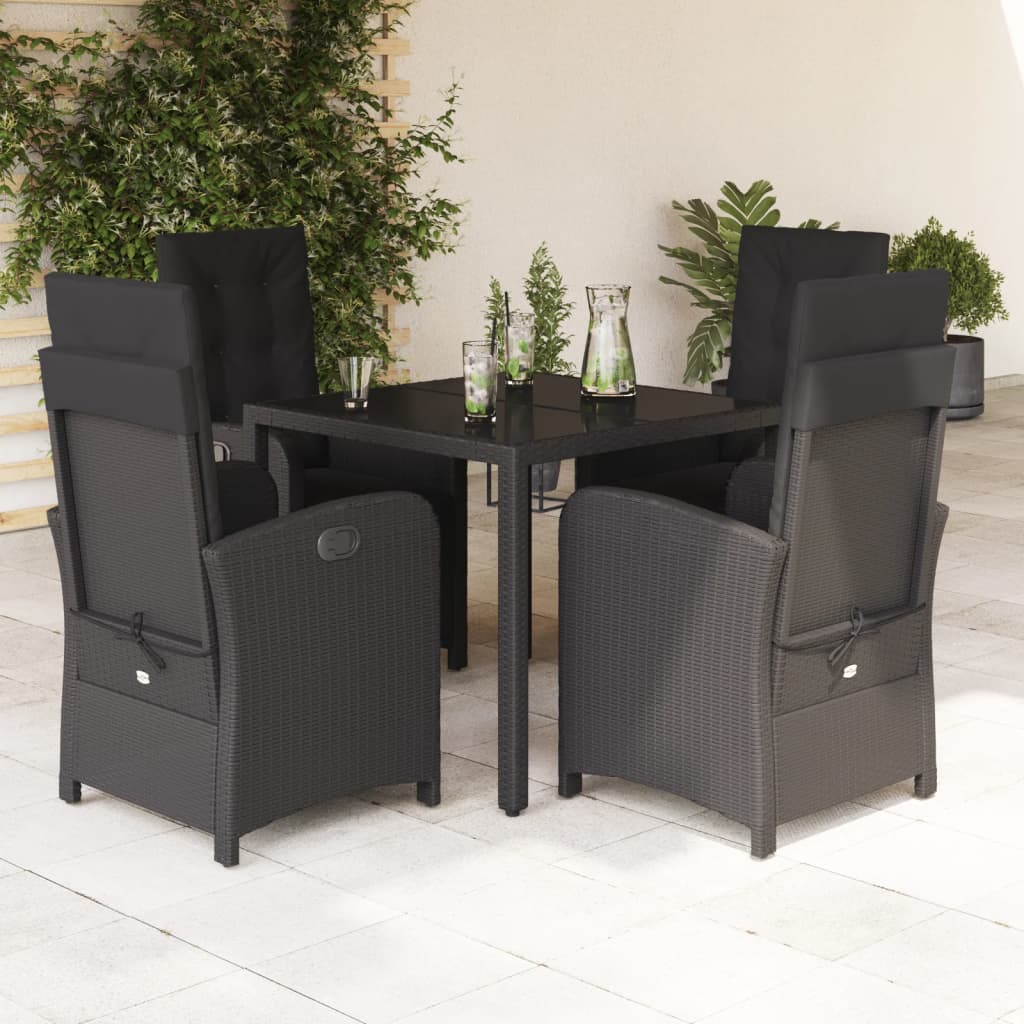 vidaXL 3-Piece Bistro Set with Cushions Poly Rattan Black