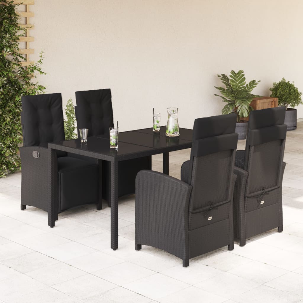 vidaXL 3-Piece Bistro Set with Cushions Poly Rattan Black