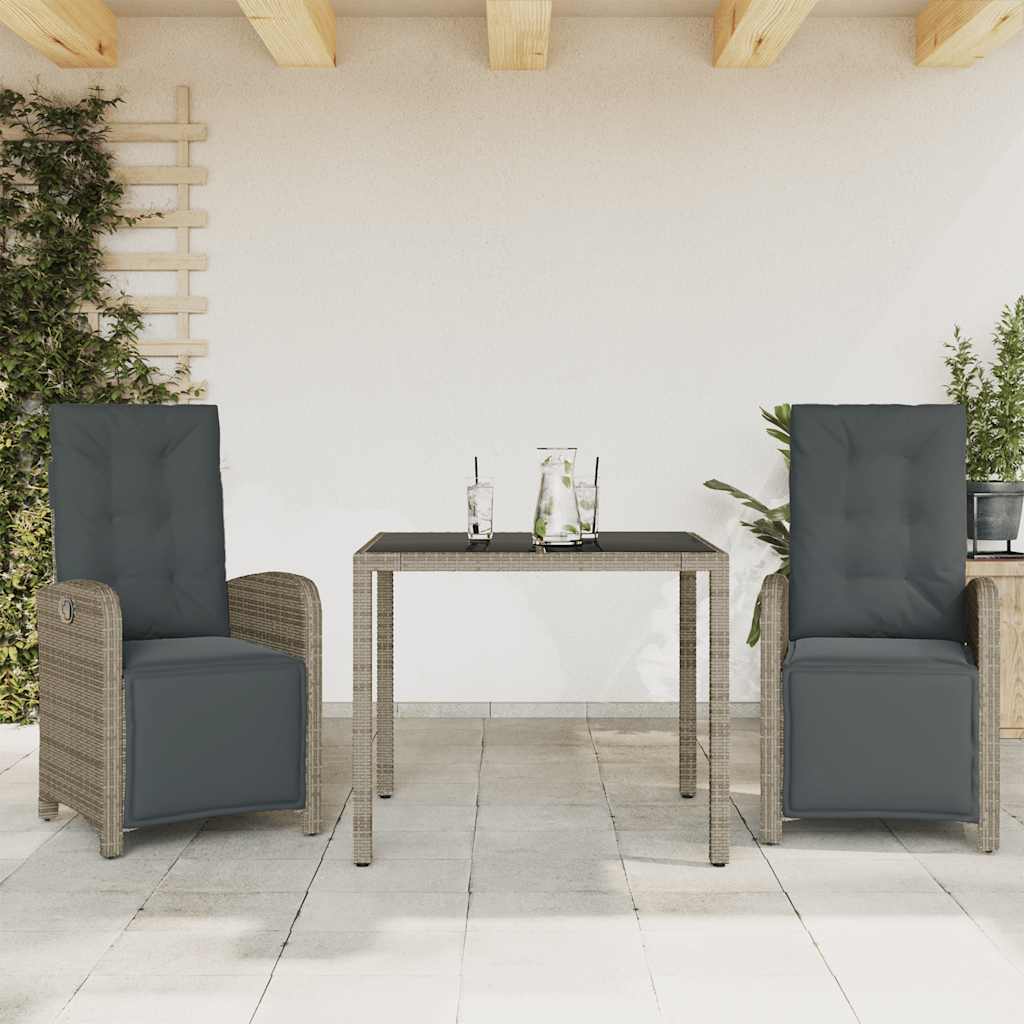 vidaXL 3-Piece Bistro Set with Cushions Poly Rattan Black