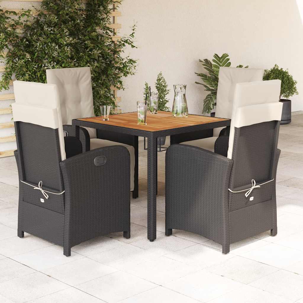 vidaXL 3-delige Bistroset met kussens poly rattan zwart