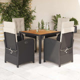 vidaXL 3-delige Bistroset met kussens poly rattan zwart