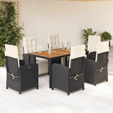 vidaXL 3-delige Bistroset met kussens poly rattan zwart