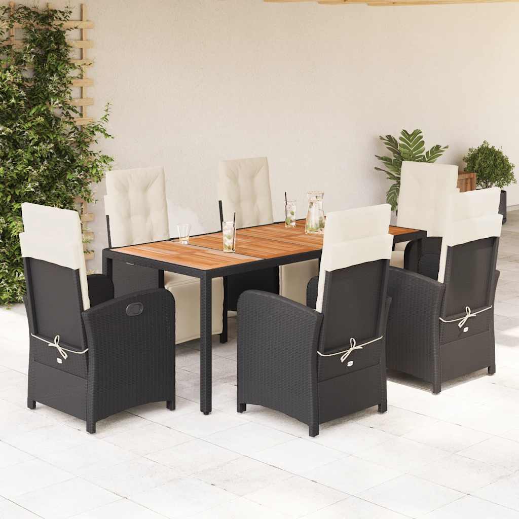 vidaXL 3-delige Bistroset met kussens poly rattan zwart