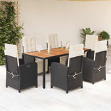 vidaXL 3-delige Bistroset met kussens poly rattan zwart