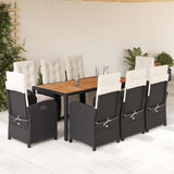 vidaXL 3-delige Bistroset met kussens poly rattan zwart