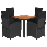 vidaXL 3-delige Bistroset met kussens poly rattan zwart
