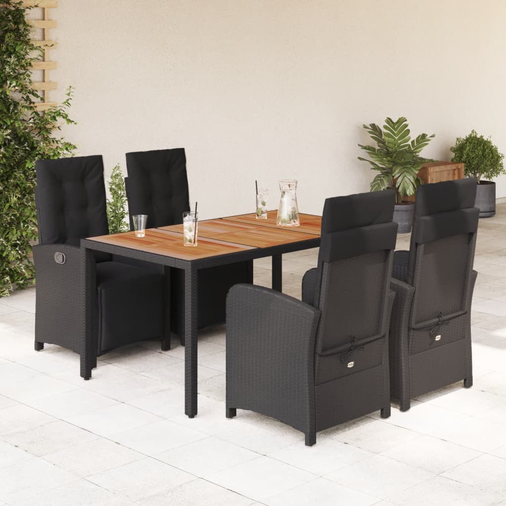 vidaXL 3-delige Bistroset met kussens poly rattan zwart