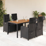 vidaXL 3-delige Bistroset met kussens poly rattan zwart