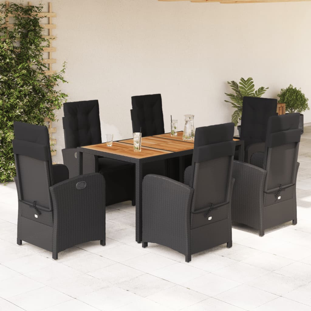 vidaXL 3-delige Bistroset met kussens poly rattan zwart