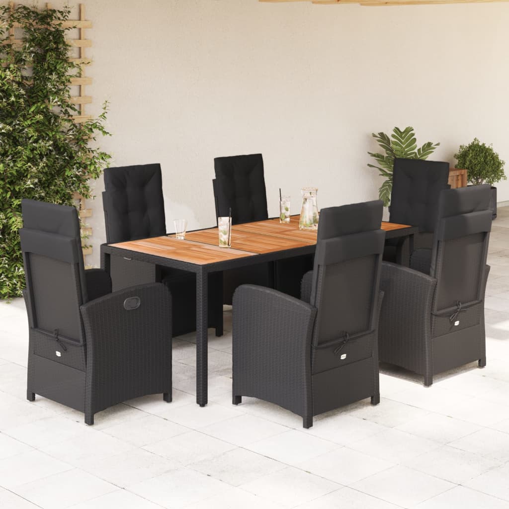 vidaXL 3-delige Bistroset met kussens poly rattan zwart