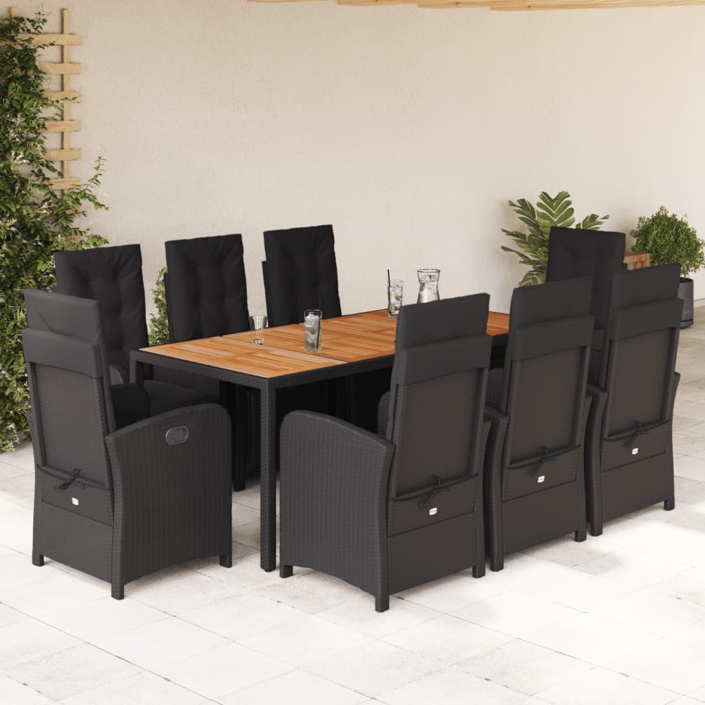 vidaXL 3-delige Bistroset met kussens poly rattan zwart