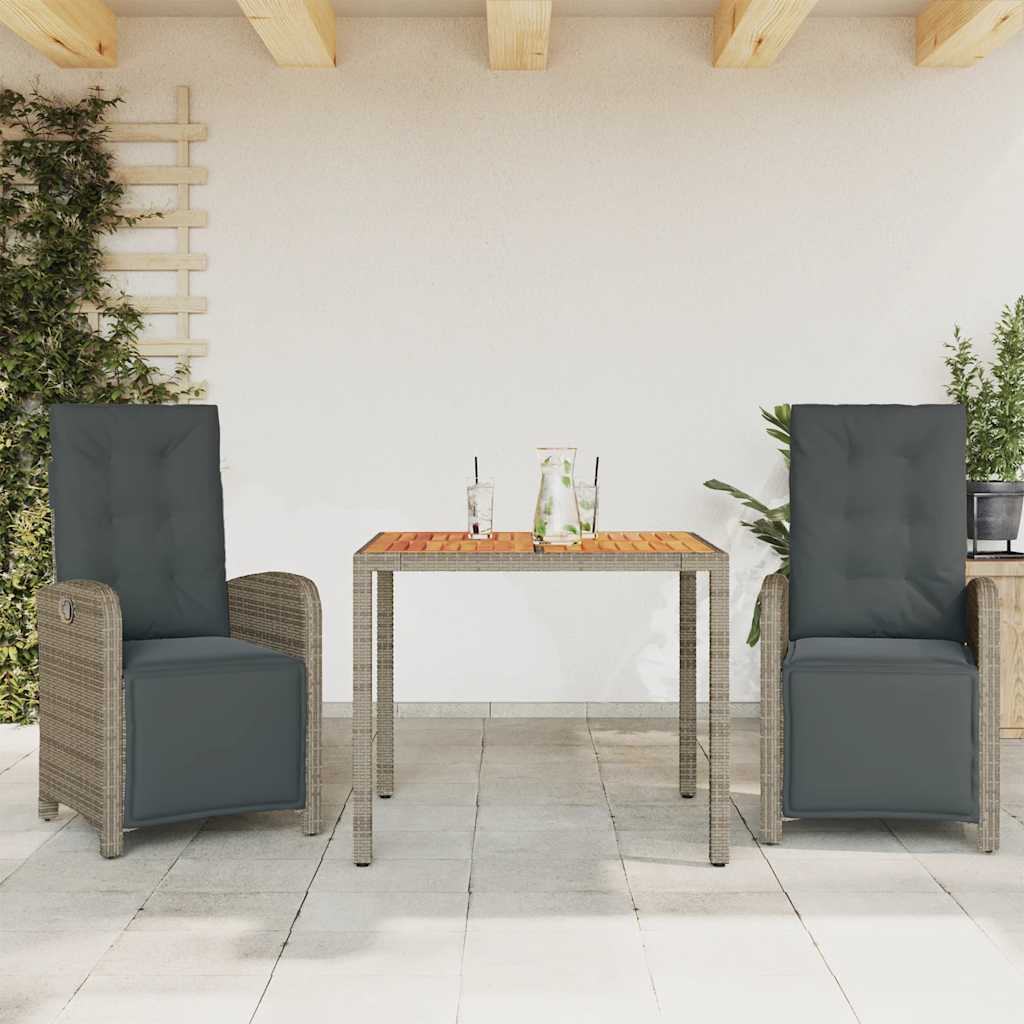 vidaXL 3-delige Bistroset met kussens poly rattan zwart