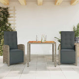 vidaXL 3-delige Bistroset met kussens poly rattan zwart