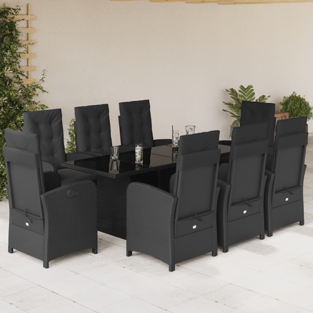 vidaXL 7-delige Tuinset met kussens poly rattan zwart