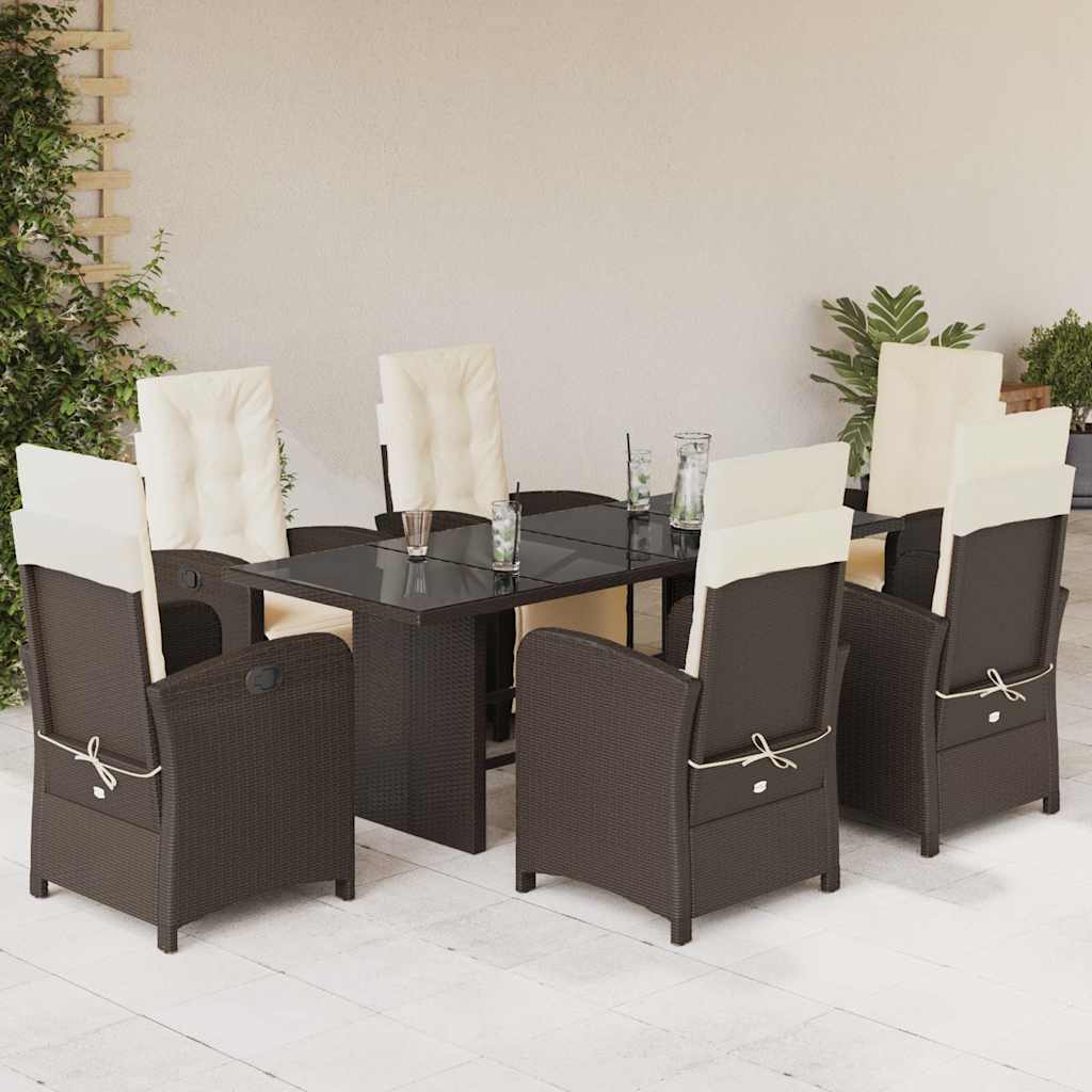 vidaXL 7-delige Tuinset met kussens poly rattan zwart