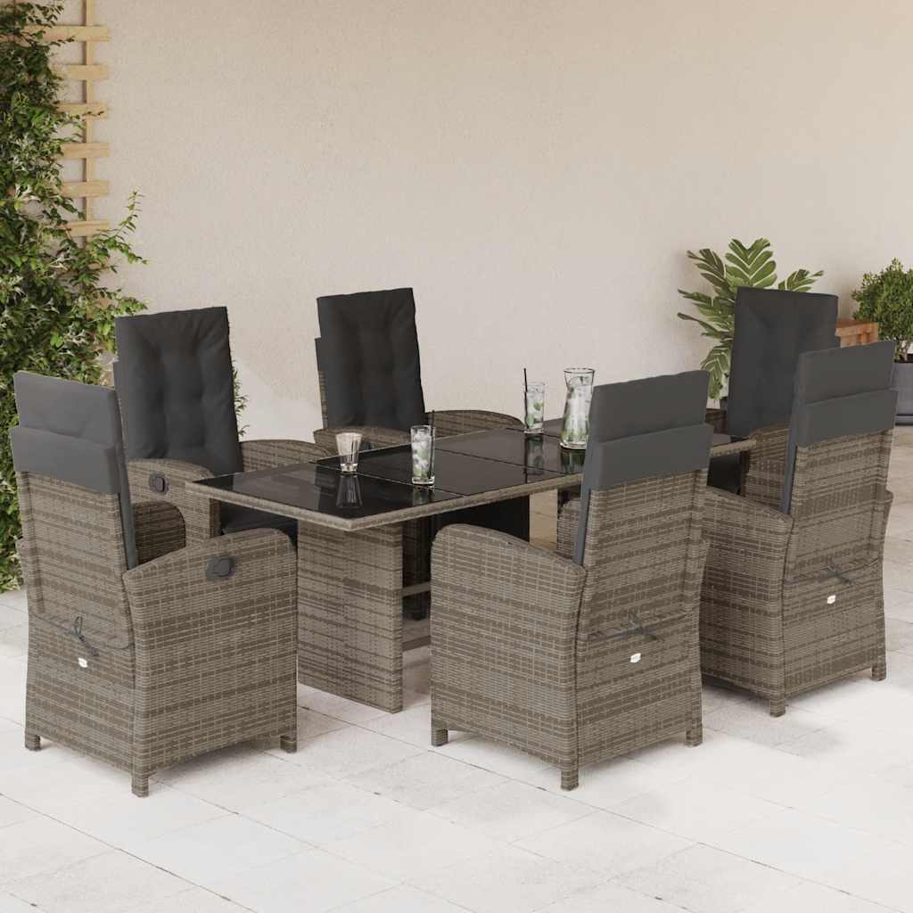 vidaXL 7-delige Tuinset met kussens poly rattan zwart